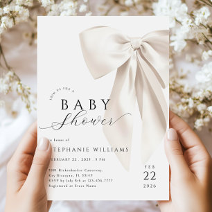 White Bow-Baby shower Kaart