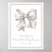 White Bow Baby shower Welkomstbord Poster (Voorkant)