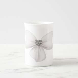 White Bow Bone China Mok