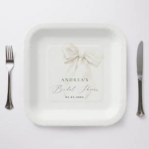 White Bow Elegant Script Classy Chic Vrijgezellenf Papieren Bordje