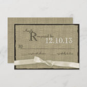 White Bow en Burlap bruiloft reactie RSVP Kaartje (Voorkant / Achterkant)