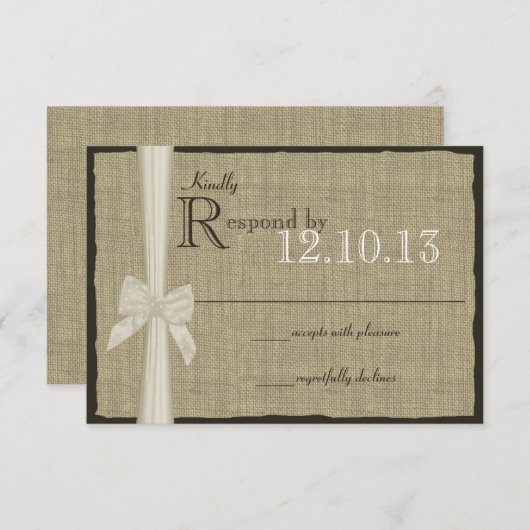 White Bow en Burlap bruiloft reactie RSVP Kaartje (Voorkant / Achterkant)