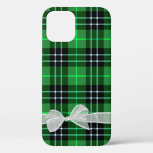 White bow on Green Tartan Pset iPhone 12 Hoesje