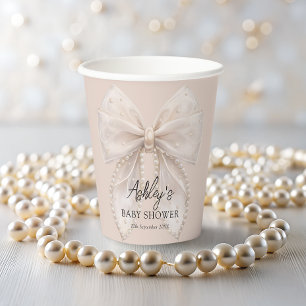 White Bow Pearl Baby shower Papieren Bekers