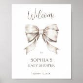 White Bow Ribbon  Baby shower Welkom Poster (Voorkant)