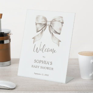 White Bow Ribbon Baby shower Welkom Reclamebord Met Voetstuk