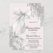 White Bow Silver Glitter Drips Quinceañera Kaart (Voorkant / Achterkant)