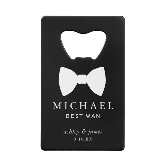 White bow Stropdas Best Man Personalized Weddensch Kredietkaart Flessenopener (Voorkant)