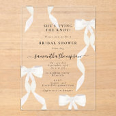 White Bow Ze bindt de knoop Vrijgezellenfeest Part Acryl Uitnodigingen (Voorkant)