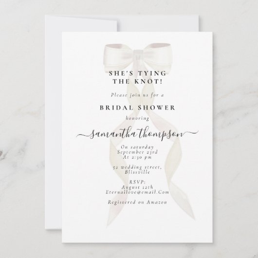 White Bow Ze bindt de knoop Vrijgezellenfeest Part Kaart (Voorkant)