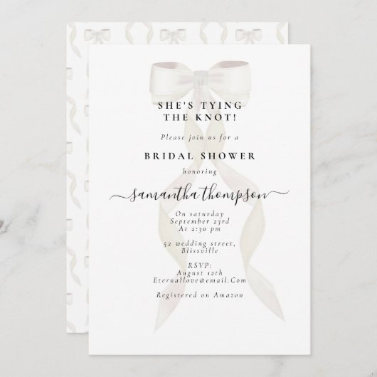 White Bow Ze bindt de knoop Vrijgezellenfeest Part Kaart (Voorkant / Achterkant)