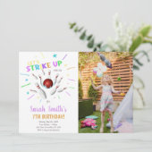 White Bowling Anniversaire Invitations avec photo (Debout devant)