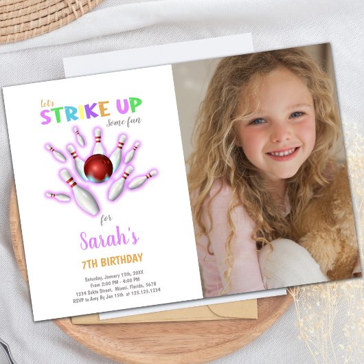 White Bowling Anniversaire Invitations avec photo