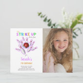 White Bowling Anniversaire Invitations avec photo (Debout devant)