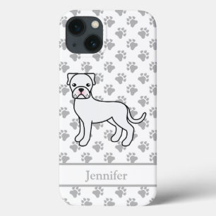 White Boxer Cute Cartoon Dog & Name iPhone 13 Hoesje
