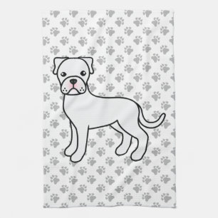 White Boxer Cute Cartoon Dog & Paws Theedoek