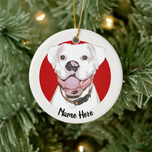 White Boxer Dog Christmas Ornament (Boom)