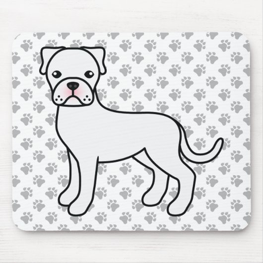 White Boxer Dog Cute Cartoon Illustration & Paws Muismat (Voorkant)