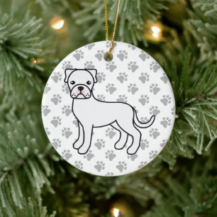 White Boxer Dog Cute Illustration & Paws Keramisch Ornament
