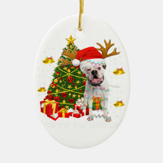 White Boxer Dog-kerstlampboom — Santa hat Keramisch Ornament