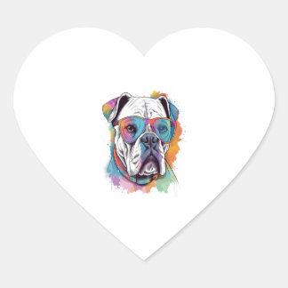 White Boxer Dog Pop Art met Zonnebril 5 Hart Sticker