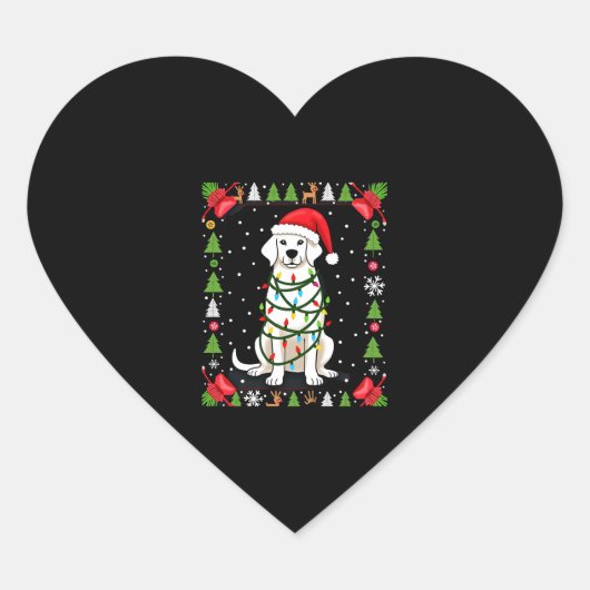 White Boxer Dog Ugly Christmas Sweater Funny Xmas  Hart Sticker (Voorkant)