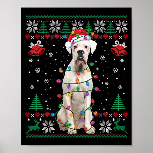 White Boxer Dog Ugly Christmas Sweater Funny Xmas  Poster (Voorkant)