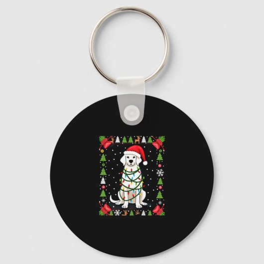 White Boxer Dog Ugly Christmas Sweater Funny Xmas Sleutelhanger (Voorkant)