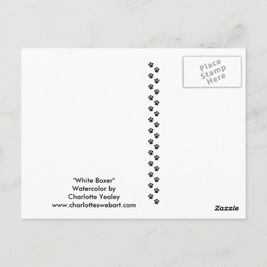 White boxer Original Dog Art Briefkaart (Achterkant)