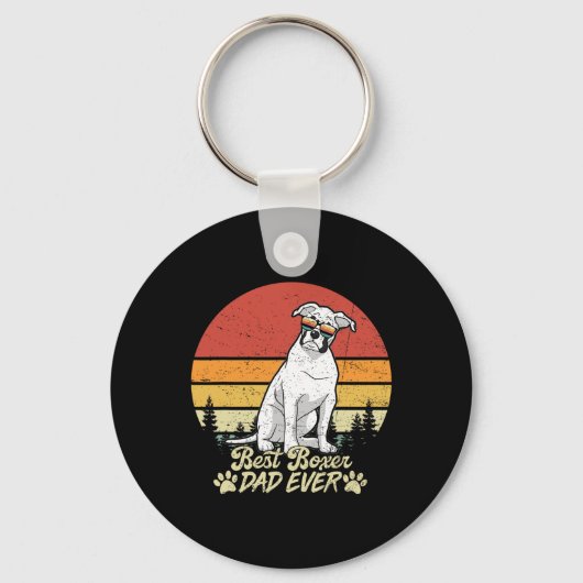 White Boxer Pa Ooit  Retro Dog Vaders Dag Sleutelhanger (Voorkant)