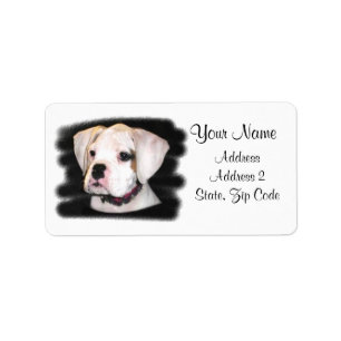 White Boxer puppy address label