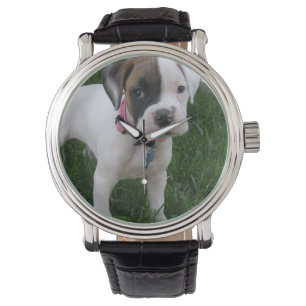 White Boxer Puppy Horloge