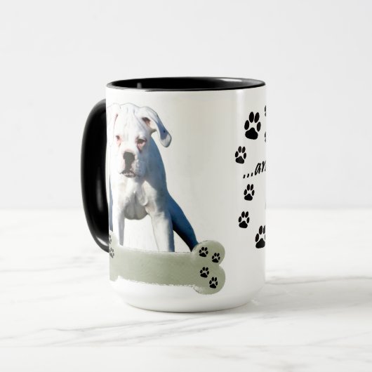 White boxer Puppy Love Paw Add Custom Name Mok (Voorkant links)
