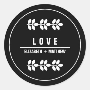 White Branches Black Wedding Ronde Sticker