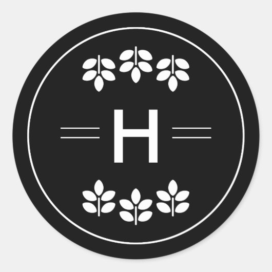 White Branches Monogram Black Wedding Ronde Sticker (Voorkant)