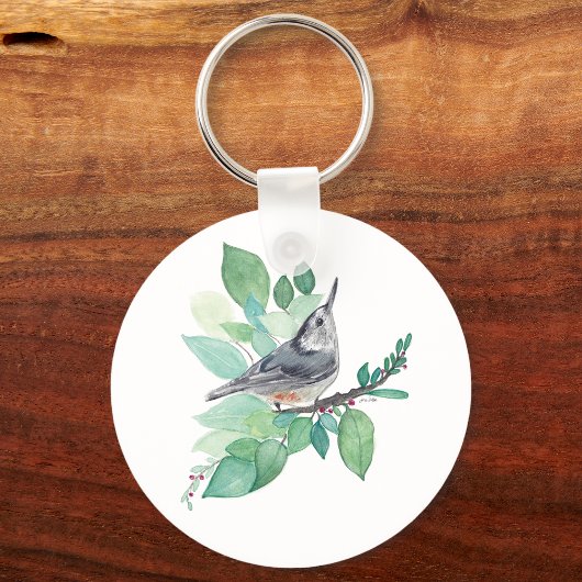 White Breasted Nuthatch Bird Art Sleutelhanger