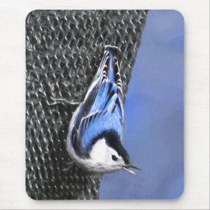White-Breasted Nuthatch schilderende Originele Bir Muismat