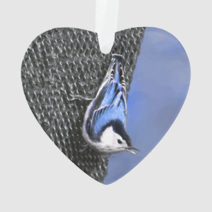 White-Breasted Nuthatch schilderende Originele Bir Ornament