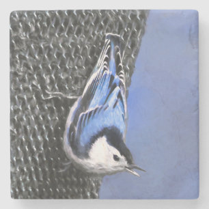 White-Breasted Nuthatch schilderende Originele Bir Stenen Onderzetter