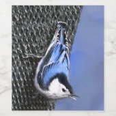 White-Breasted Nuthatch schilderende Originele Bir Wijn Etiket (Enkel label)