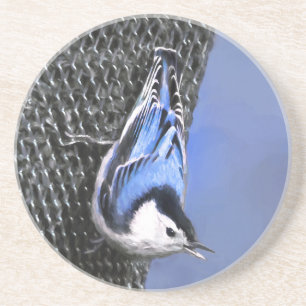 White-Breasted Nuthatch schilderende Originele Bir Zandsteen Onderzetter