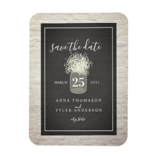 White Brick Baby's Breath Bruiloft Save The Date Magneet