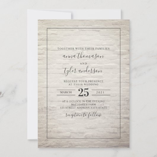 White Brick Black + White Wedding Kaart (Voorkant)