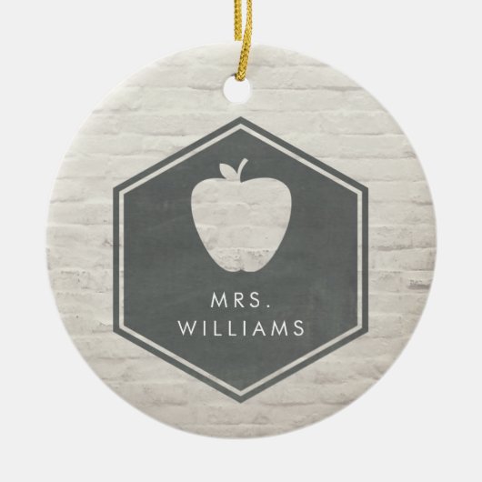 White Brick Chalkboard geïnspireerd Apple Teacher Keramisch Ornament (Voorkant)