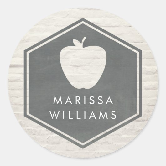 White Brick Geometric Apple Teacher Ronde Sticker (Voorkant)