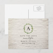 White Brick Monogram Wreath Wedding Save the Date Aankondigingskaart (Voorkant / Achterkant)