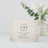 White Brick Monogram Wreath Wedding Save the Date Aankondigingskaart (Staand voorkant)