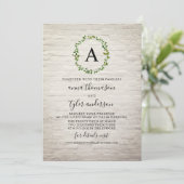 White Brick Wreath Monogram Virtuele bruiloft Kaart (Staand voorkant)