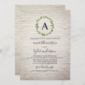 White Brick Wreath Monogram Virtuele bruiloft Kaart (Voorkant / Achterkant)