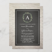 White Brick Wreath Monogram Wedding Kaart (Voorkant / Achterkant)